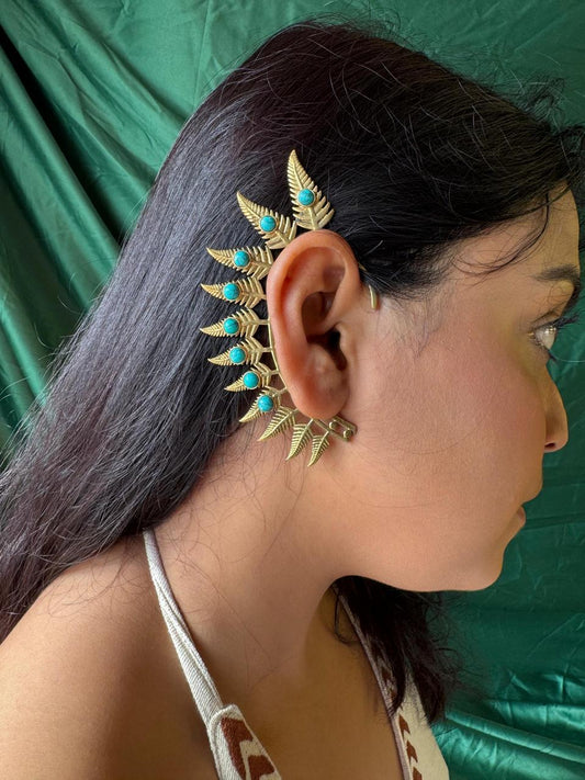 Turquoise Leaf Ear Cuff
