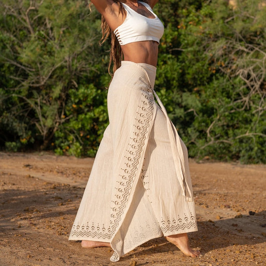 Cotton Wrap Pants Beige