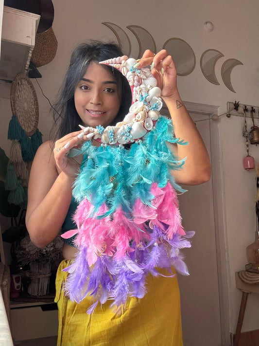 Small Pastel Moon Flora Dreamcatcher