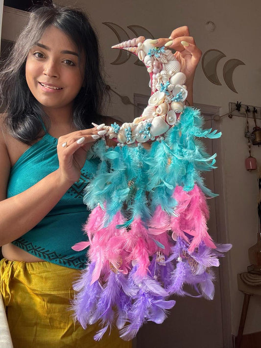 Small Pastel Moon Flora Dreamcatcher