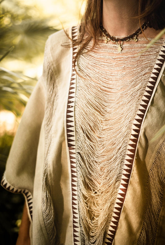 Frayed Poncho Top Ivory