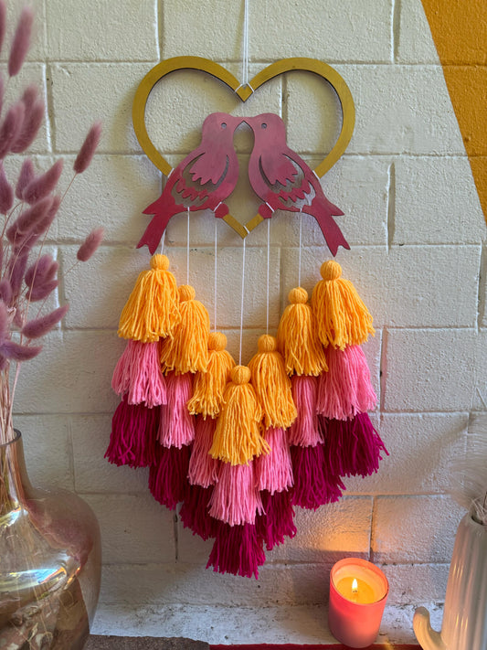 Love Birds Heart Tasseled Dreamcatcher