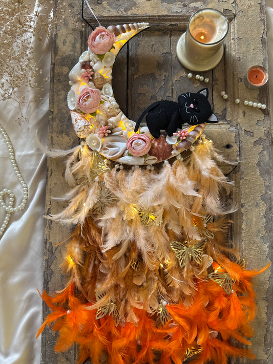 Black Cat Moon Flora Dreamcatcher