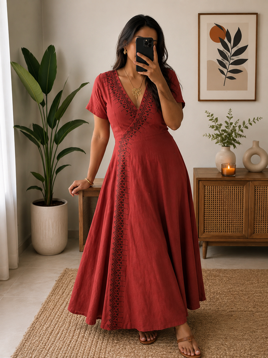 Terracotta Nomad Wrap Dress