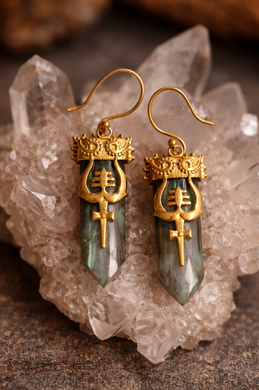 Trishul Labradorite Brass Earrings