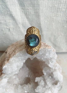 Labradorite Flower Of Life Adjustable Ring