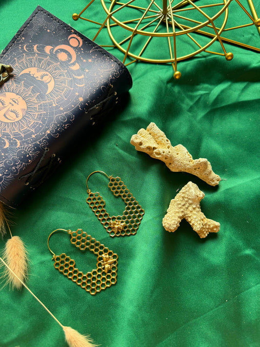 Honeycomb with Bee Earring