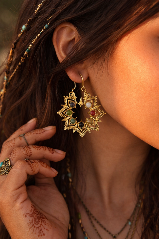 Navratna Sunburst Boho Earrings