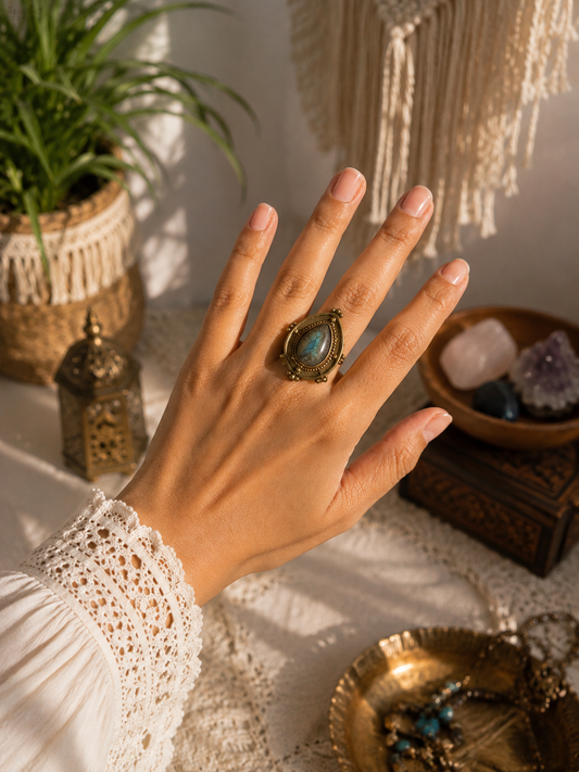 Labradorite Petal Ring