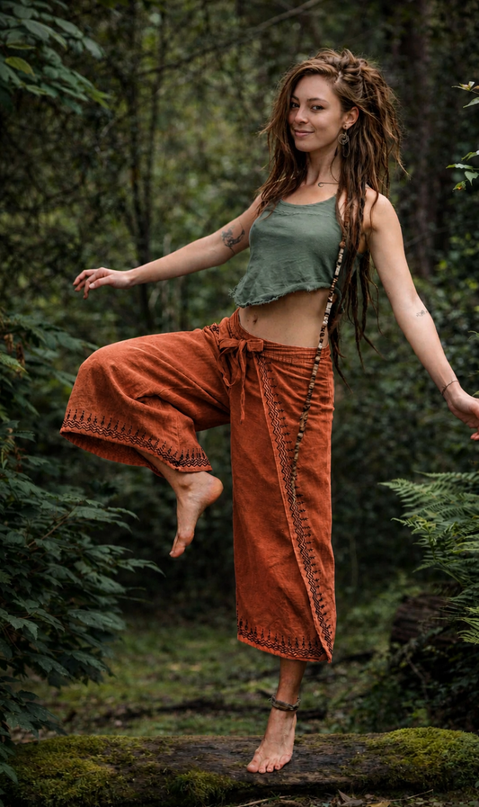 Cotton Wrap Pants Rust