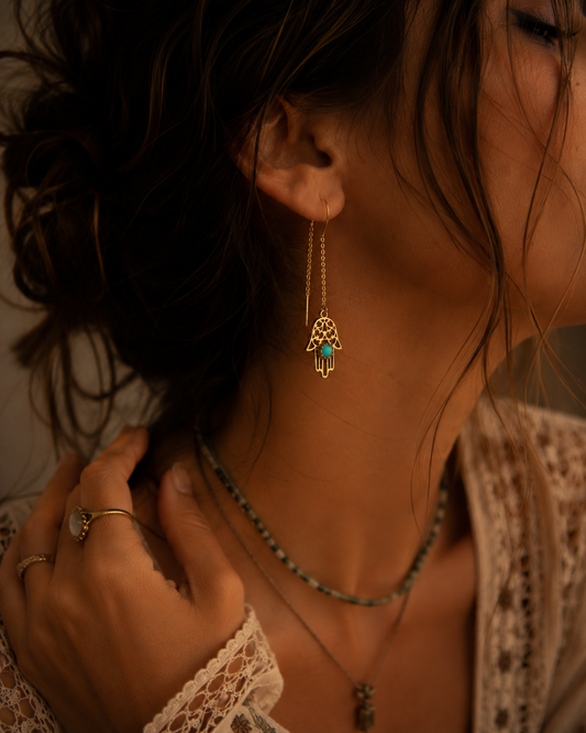 Hamsa Turquoise Sui Dagha Earrings