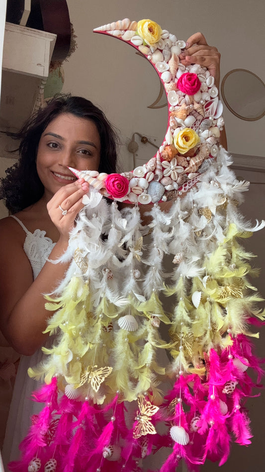 Pink Yellow  Moon Flora Dreamcatcher
