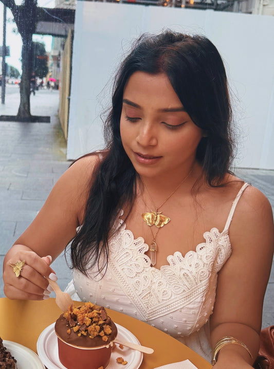 Golden Moth Crystal Pendant Necklace