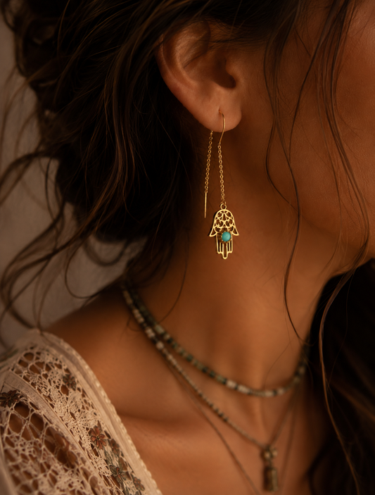 Hamsa Turquoise Sui Dagha Earrings