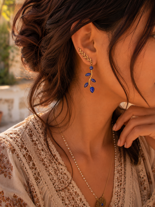 Lapis Leaf Ear Climber