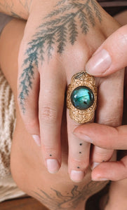 Labradorite Flower Of Life Adjustable Ring