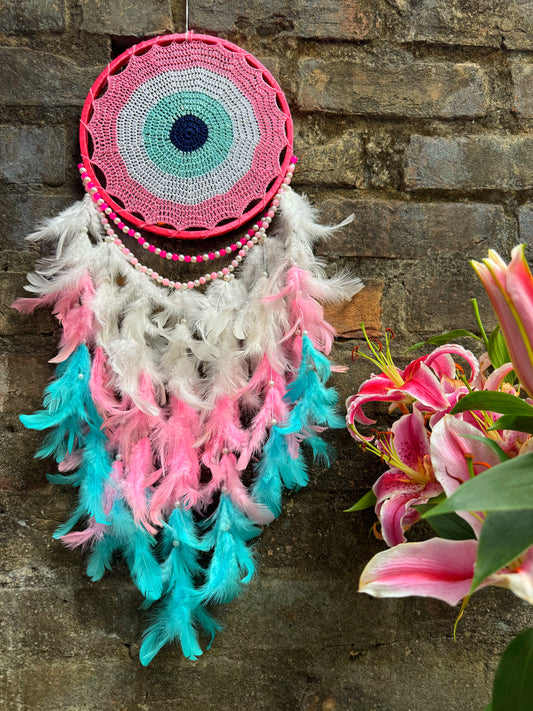 Pink Evileye Crochet Dreamcatcher