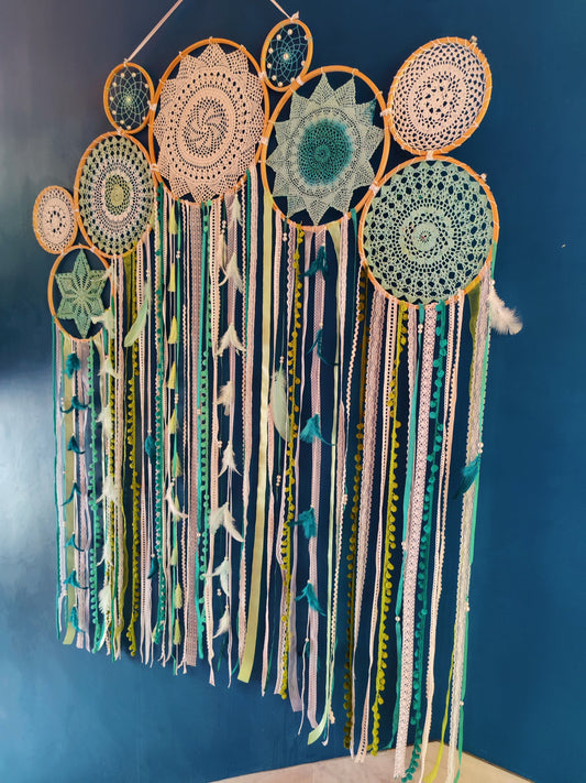 Emerald Crochet Lace Cluster Dreamcatcher