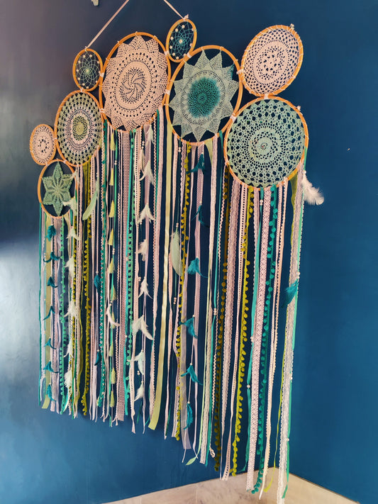 Emerald Crochet Lace Cluster Dreamcatcher