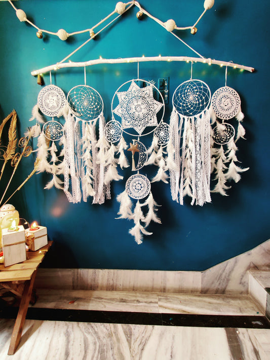 White Boho Cluster Dreamcatcher