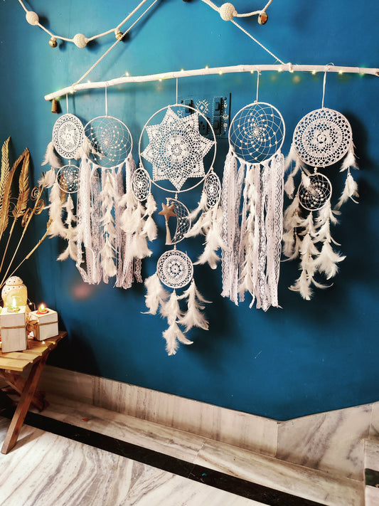 White Boho Cluster Dreamcatcher