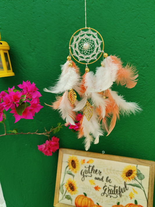 White & Peach Car Hanging Dreamcatcher