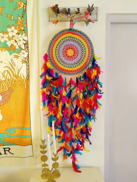 Rainbow Multi Crochet Dreamcatcher