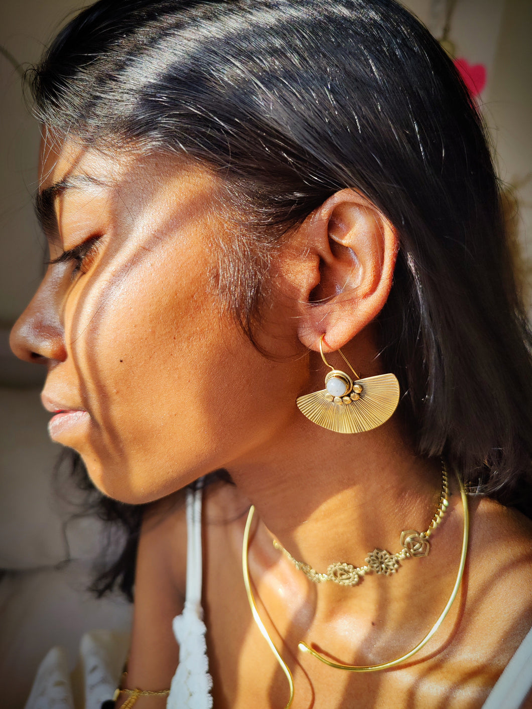 Moonstone fan earrings