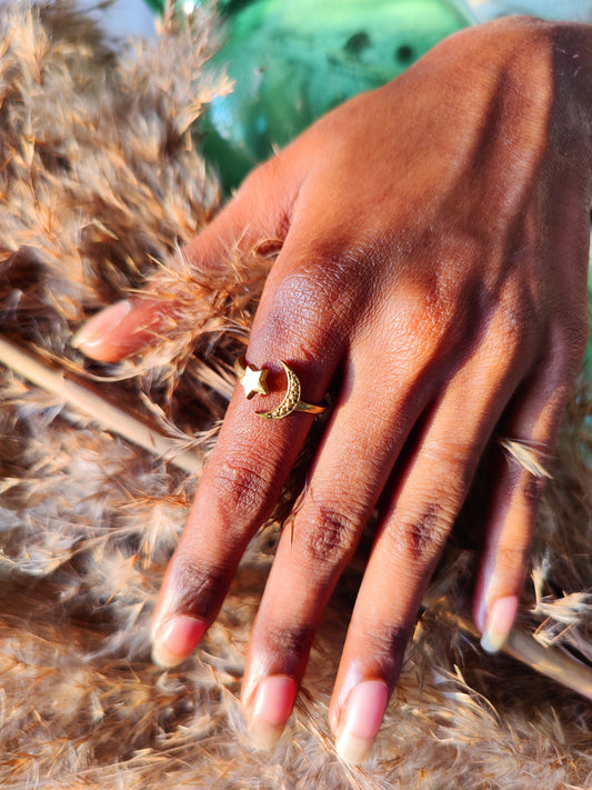 Moon and Star Love Ring