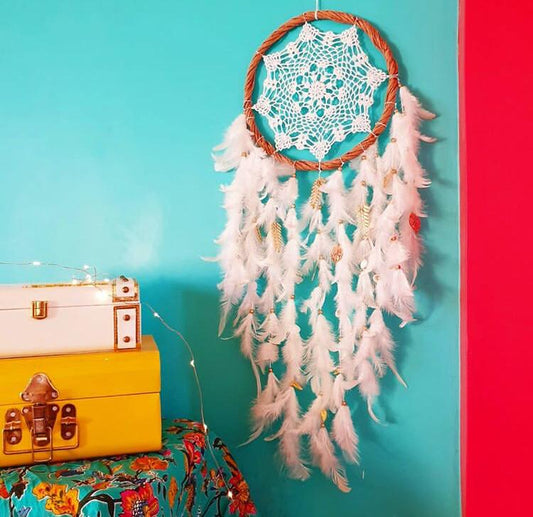 White Love Crochet Dreamcatcher