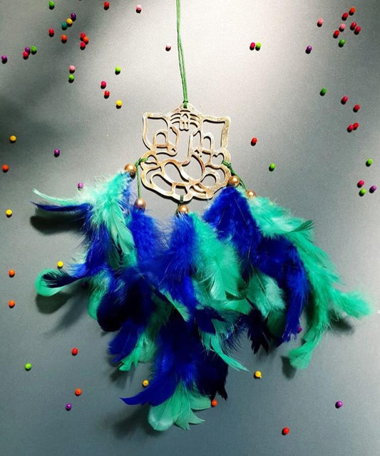 Light Green and Blue Ganesh Jee Car Hanging Dreamcatcher