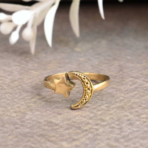 Moon and Star Love Ring