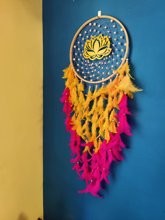 Golden yellow-Pink Lotus Dreamcatcher