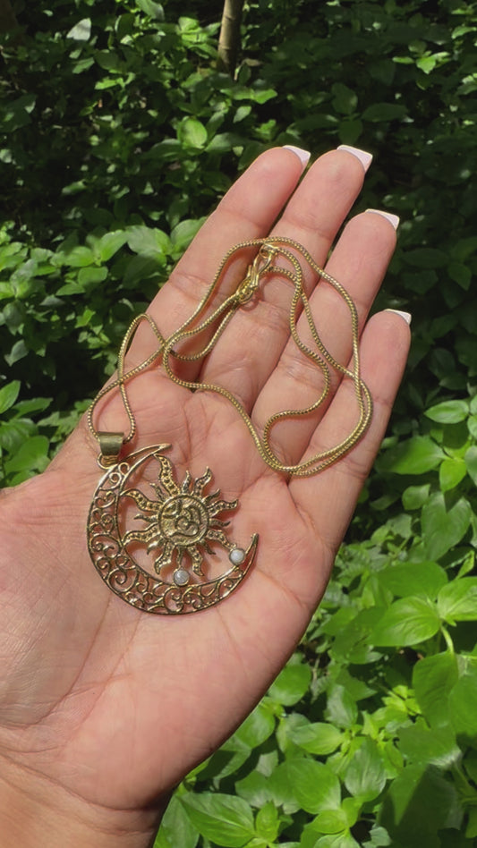 Sun Moon Pendant with Chain