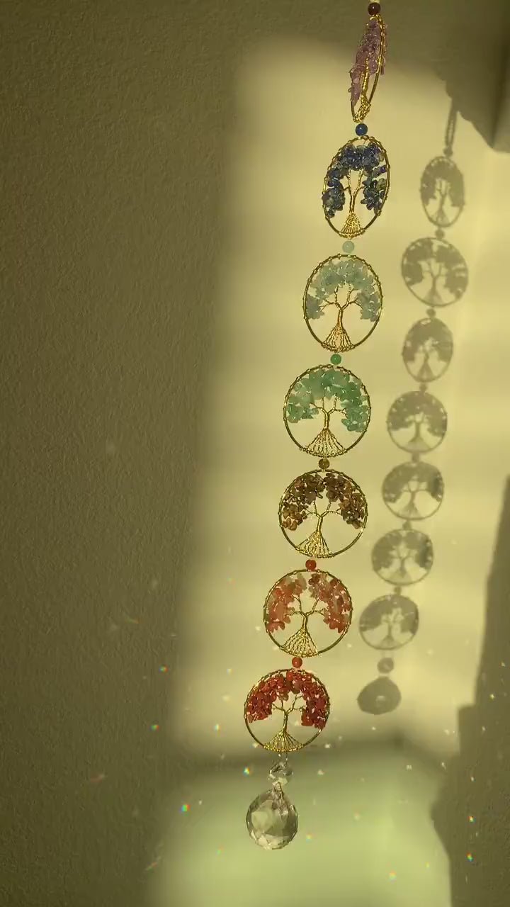 7 Life Chakras Tree Of Life Dreamcatcher With Suncatcher Stone