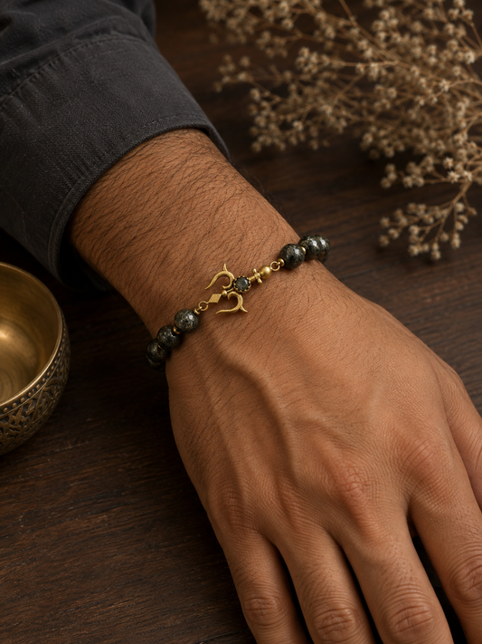 Raw Pyrite trishul healing bracelet