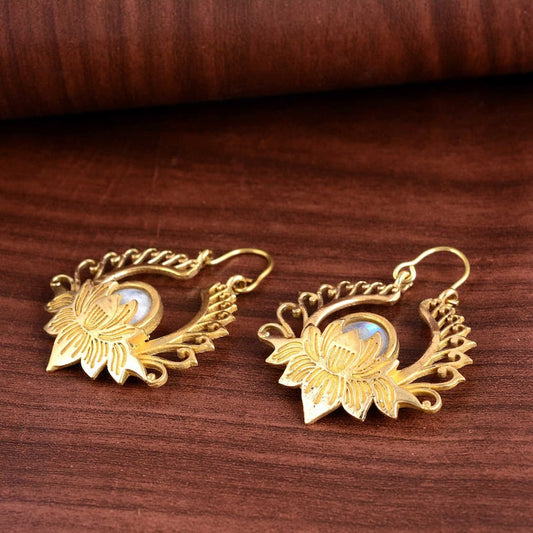 Moonstone Lotus Mandala Flower Earring