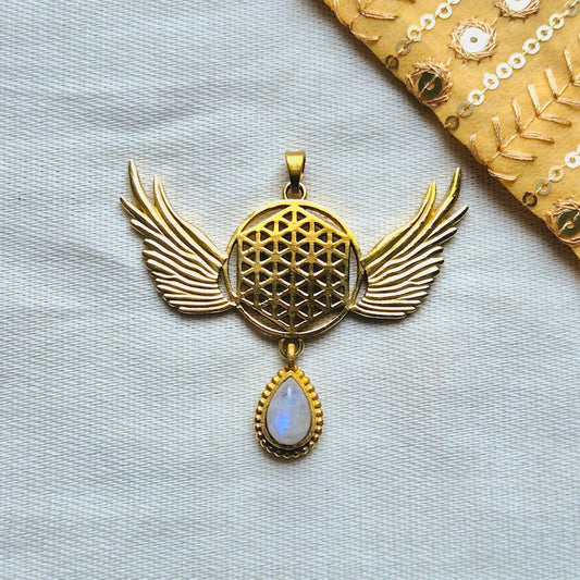 Moonstone Angel Wings Mandala Pendent