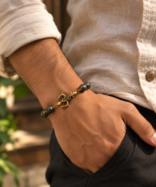 Raw Pyrite trishul healing bracelet