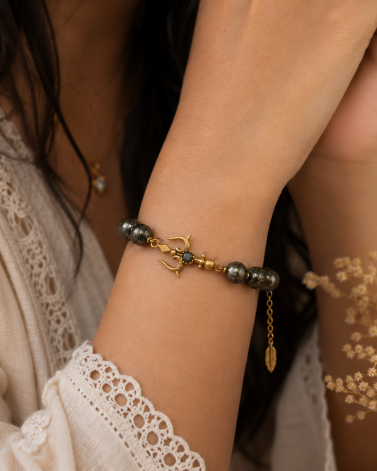 Raw Pyrite trishul healing bracelet