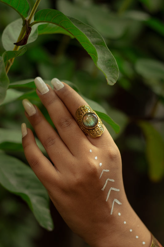 Labradorite Flower of Life Ring