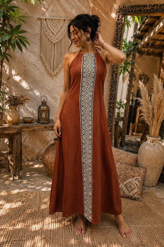 Coral Terra Halter Maxi Dress