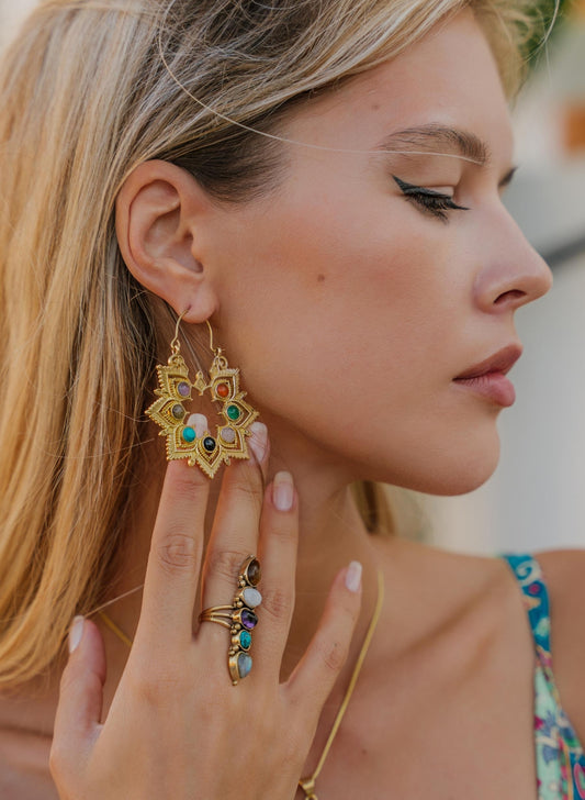 Navratna Sunburst Boho Earrings