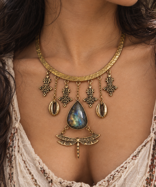 Labradorite Dragonfly Tribal Necklace
