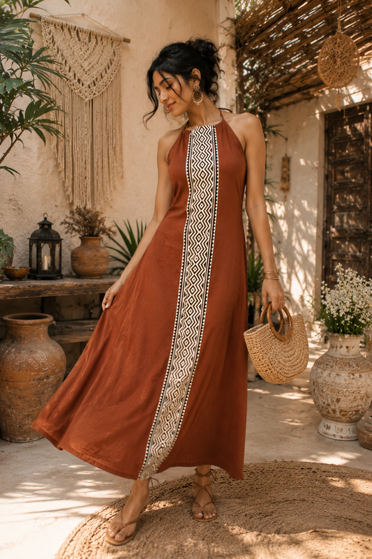Coral Terra Halter Maxi Dress