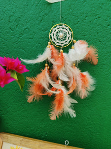 White & Peach Car Hanging Dreamcatcher