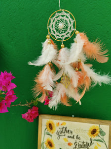 White & Peach Car Hanging Dreamcatcher