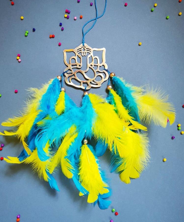 Sea green and lemon Yellow Ganesh Jee Car Hanging Dreamcatcher