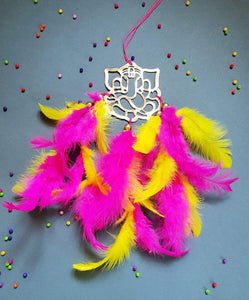 Pink And Yellow Ganesh Jee Car Hanging Dreamcatcher